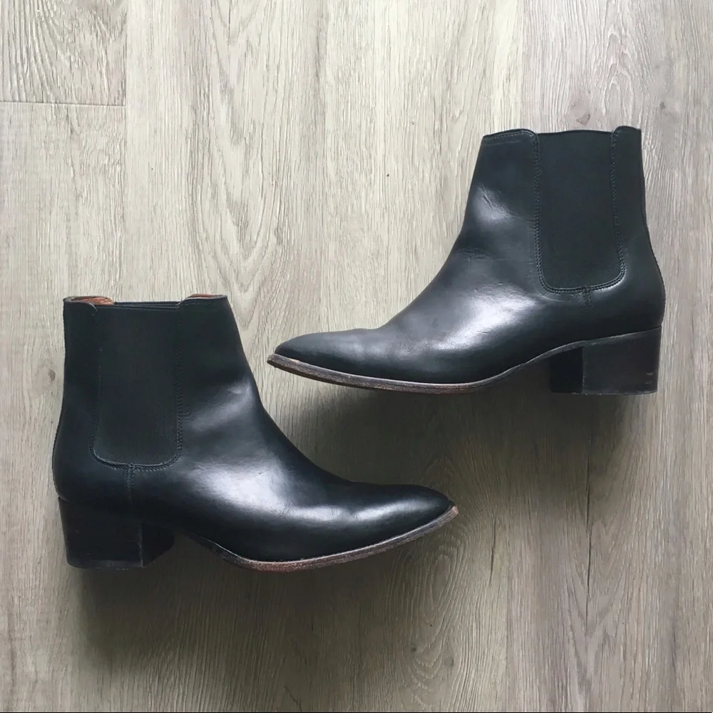 Frye Dara Chelsea Black Genuine Leather Mini Heel Designer Ankle Boots